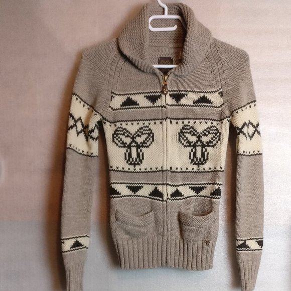 TNA Sweaters - Tna Irish Knot SHAWL COLLAR  ZIP 2POCKET 100%LAMBSWOOL SWEATER CARDIGAN XS